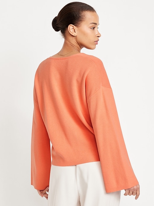 Image number 2 showing, Bell-Sleeve V-Neck Sweater