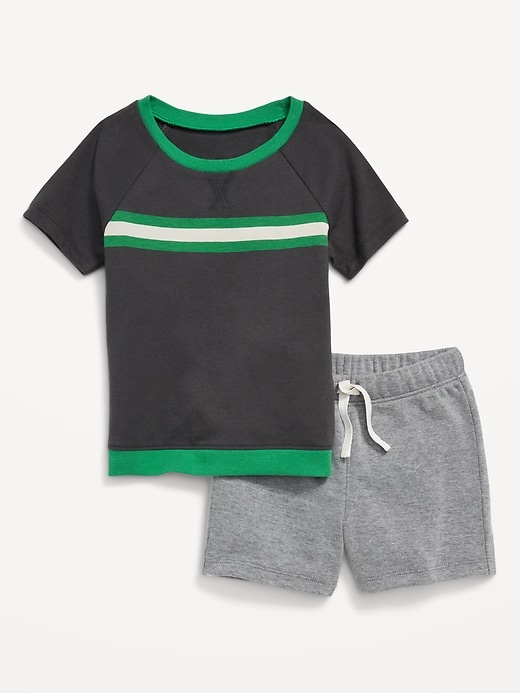 View large product image 1 of 1. Raglan-Sleeve Jersey-Knit T-Shirt and Shorts Set for Baby