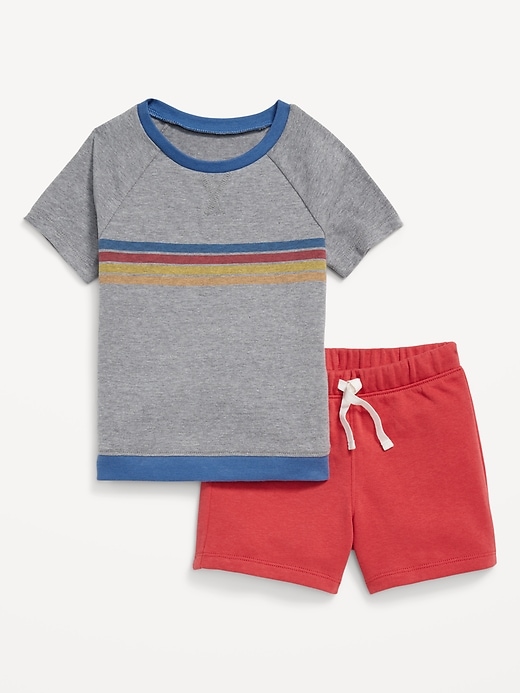 View large product image 1 of 1. Raglan-Sleeve Jersey-Knit T-Shirt and Shorts Set for Baby