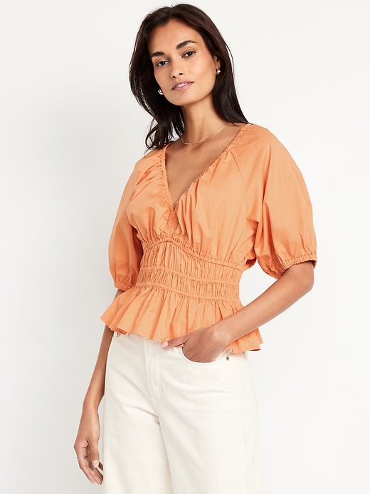 Image number 1 showing, Smocked V-Neck Peplum Top