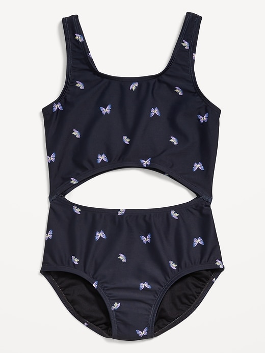 View large product image 1 of 1. Printed Cutout One-Piece Swimsuit for Girls