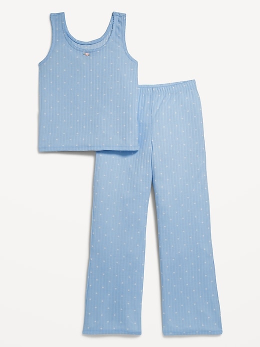 View large product image 1 of 1. Sleeveless Ribbed Pajama Top and Flare-Leg Pants Set for Girls