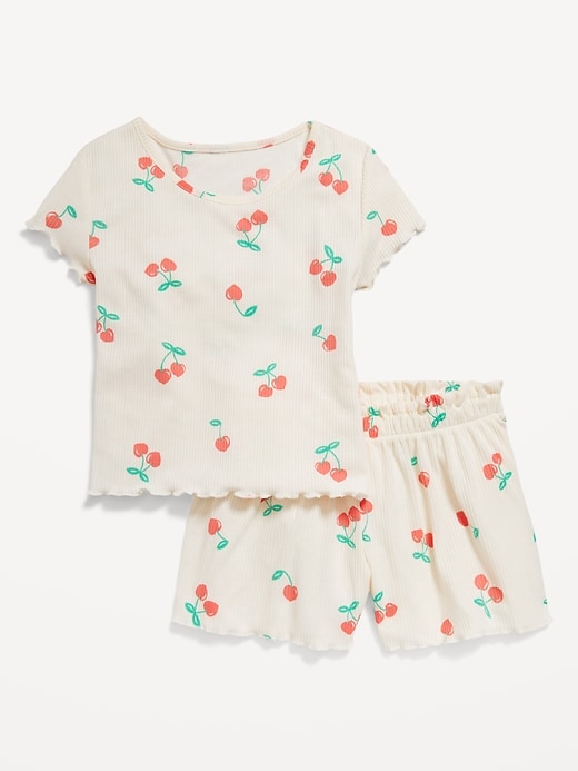 View large product image 1 of 2. Ribbed Lettuce-Edge Pajama Top and Shorts Set for Girls