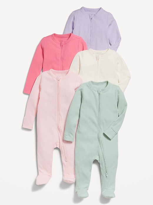 Image number 1 showing, Sleep & Play 2-Way-Zip Footed One-Piece 5-Pack for Baby