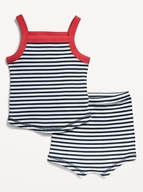 L'image numéro 1 présente Ensemble de camisole et short côtelés pour bébé