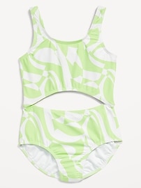 Image number 1 showing, Printed Cutout One-Piece Swimsuit for Girls