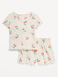 Image number 1 showing, Ribbed Lettuce-Edge Pajama Top and Shorts Set for Girls