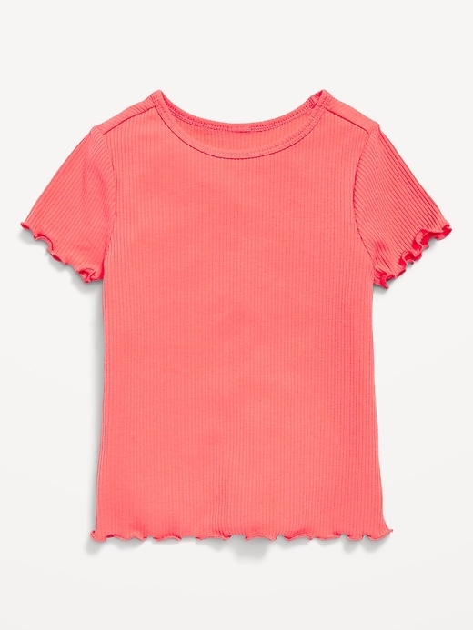 View large product image 1 of 1. Short-Sleeve Lettuce-Edge Ribbed T-Shirt for Toddler Girls