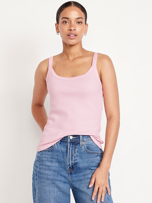 Image number 1 showing, 90s Ribbed Lace-Trim Tank