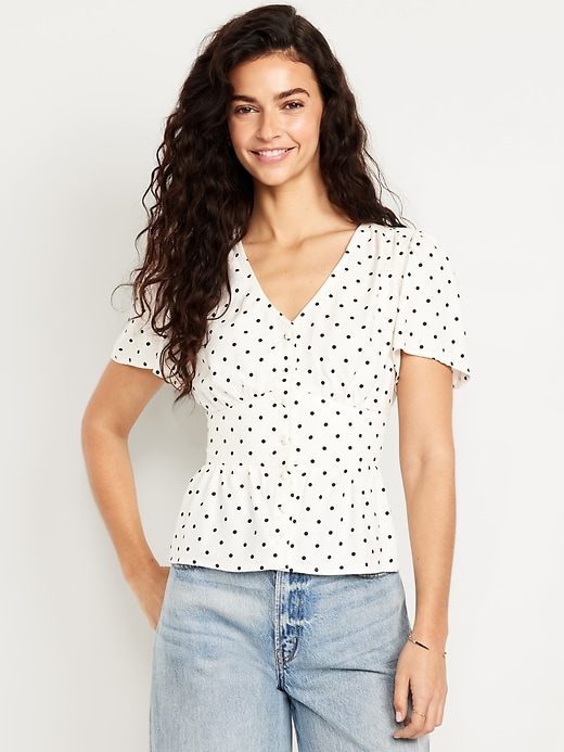 Image number 1 showing, V-Neck Button-Down Crepe Top