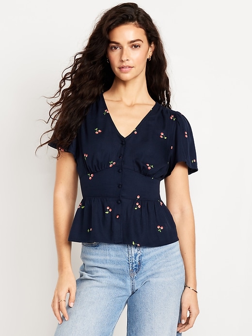 Image number 1 showing, V-Neck Button-Down Crepe Top