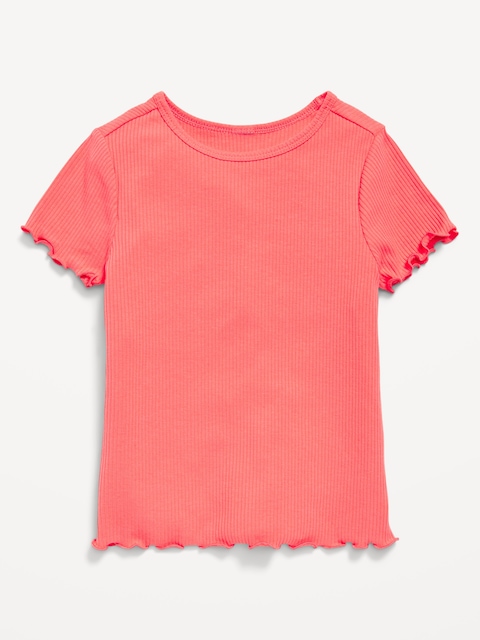 Short-Sleeve Lettuce-Edge Ribbed T-Shirt for Toddler Girls