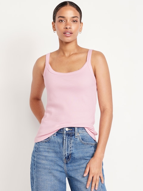 90s Ribbed Lace-Trim Tank