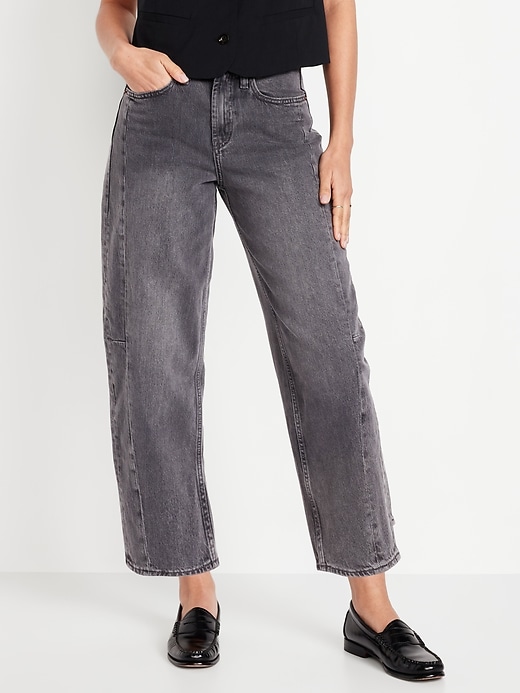 Image number 2 showing, High-Waisted Barrel Ankle Jeans