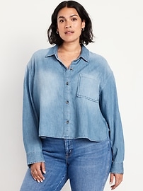 Cropped Jean Button-Down Shirt