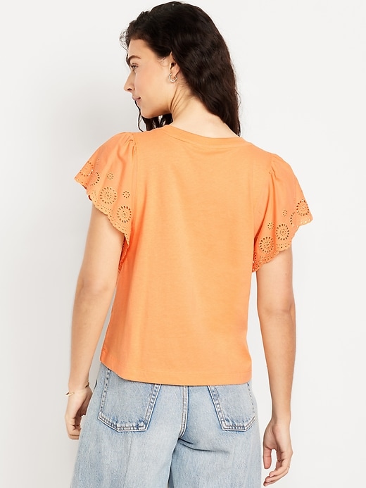 Image number 2 showing, Cutwork-Sleeve Mixed Fabric Top