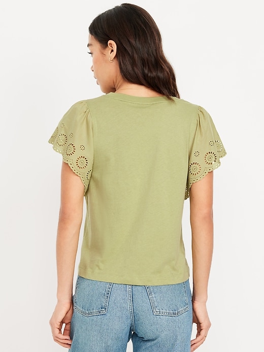 Image number 8 showing, Cutwork-Sleeve Mixed Fabric Top