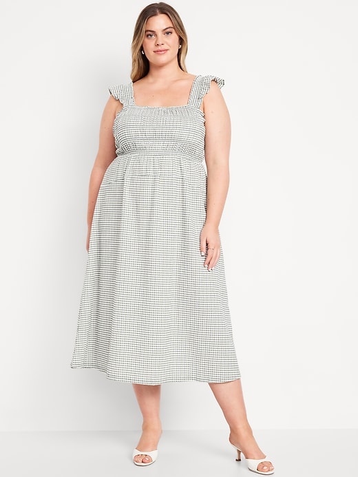 Image number 6 showing, Fit & Flare Lightweight Smocked Gingham Midi Dress