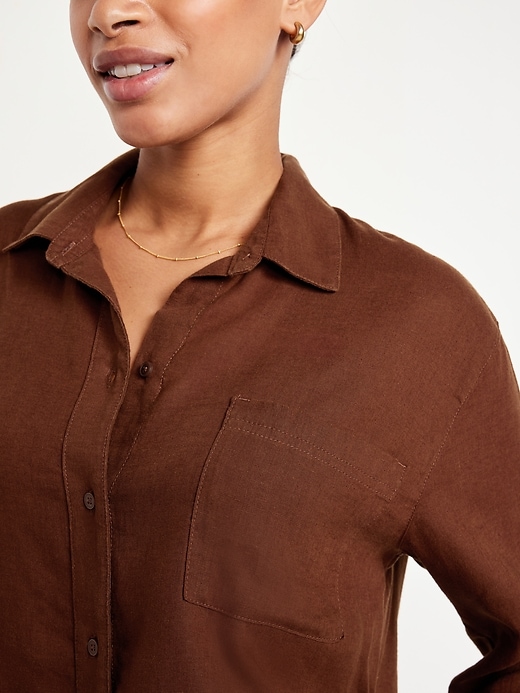 Image number 4 showing, Linen-Blend Loose Button-Down Shirt