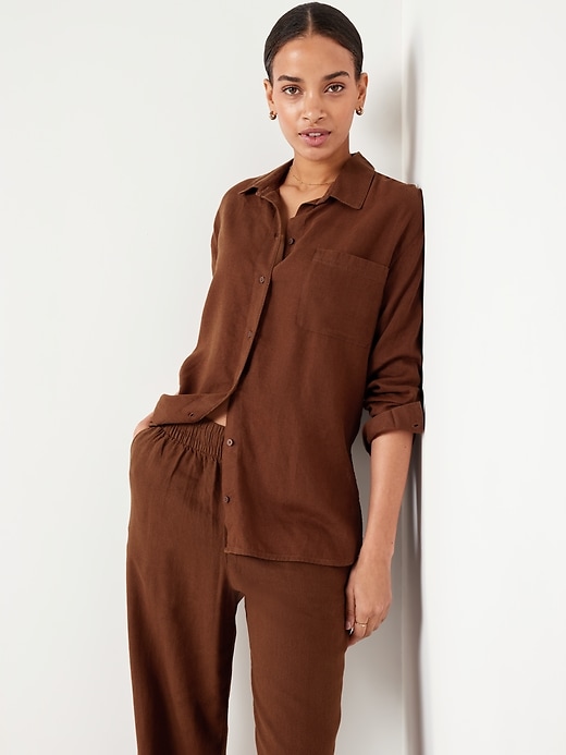 Image number 3 showing, Linen-Blend Loose Button-Down Shirt