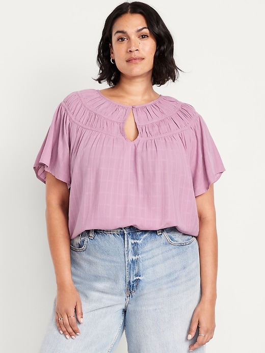 Image number 6 showing, Flutter-Sleeve Dobby Top