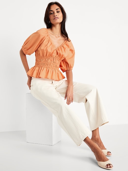 Image number 3 showing, Smocked V-Neck Peplum Top