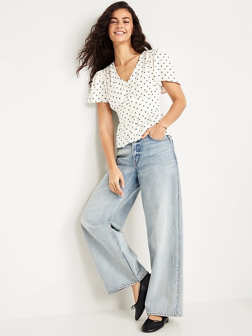 Image number 3 showing, V-Neck Button-Down Crepe Top