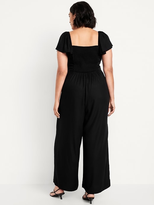 Image number 6 showing, Fit &amp; Flare Flutter-Sleeve Crepe Jumpsuit