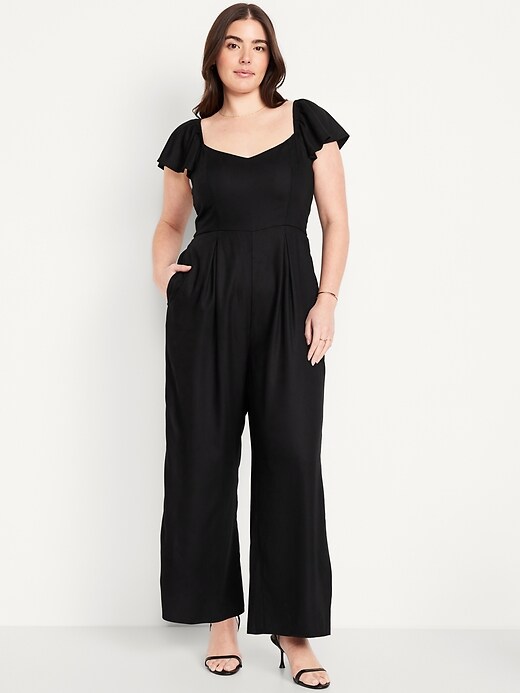 Image number 3 showing, Fit &amp; Flare Flutter-Sleeve Crepe Jumpsuit