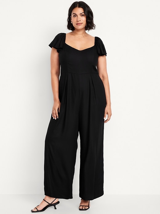 Image number 5 showing, Fit &amp; Flare Flutter-Sleeve Crepe Jumpsuit