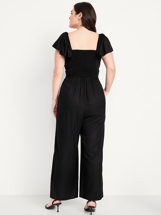 Image number 4 showing, Fit &amp; Flare Flutter-Sleeve Crepe Jumpsuit