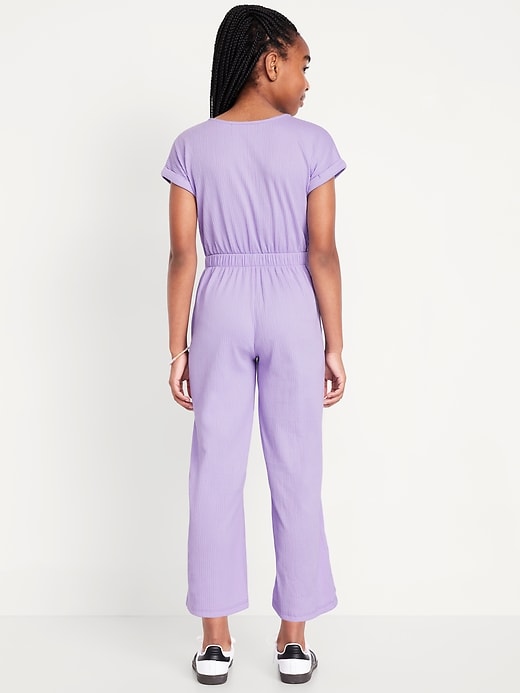 View large product image 2 of 3. Short-Sleeve Button-Front Tie-Knot Jumpsuit for Girls