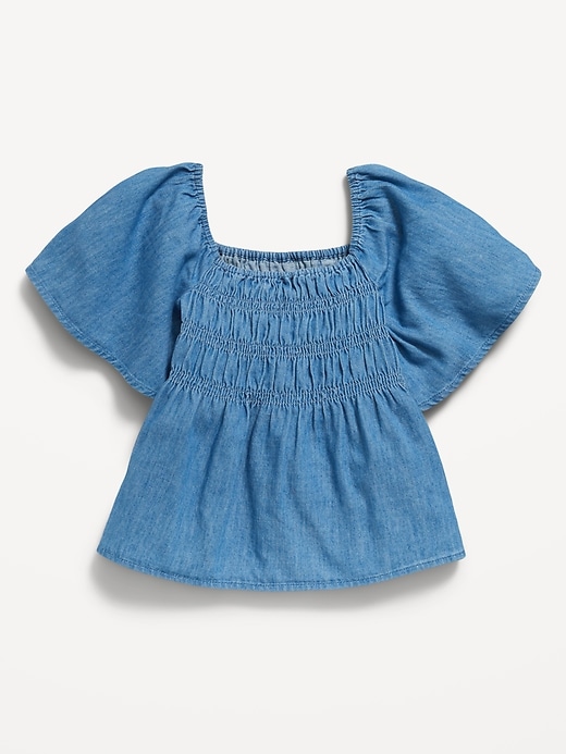 View large product image 2 of 3. Flutter-Sleeve Chambray Smocked Top for Girls