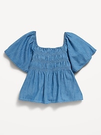 View large product image 3 of 3. Flutter-Sleeve Chambray Smocked Top for Girls