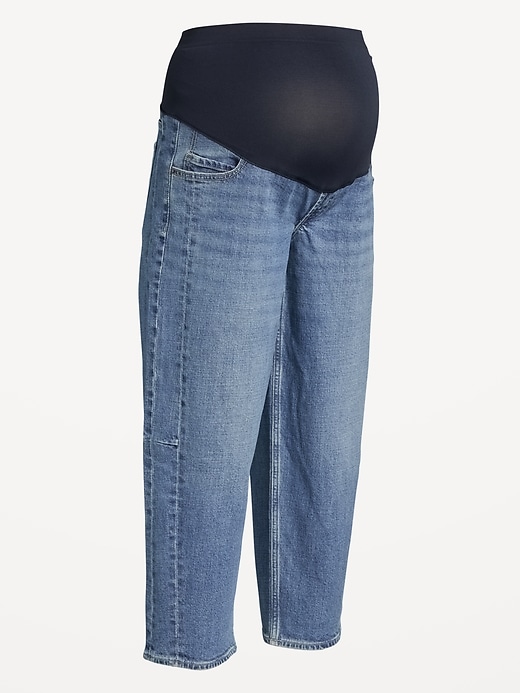 View large product image 2 of 2. Maternity Full Panel Barrel Ankle Jeans