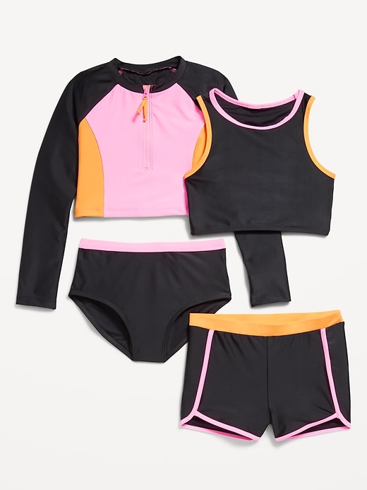 View large product image 1 of 1. 4-Piece Matching Tankini Swim Set for Girls