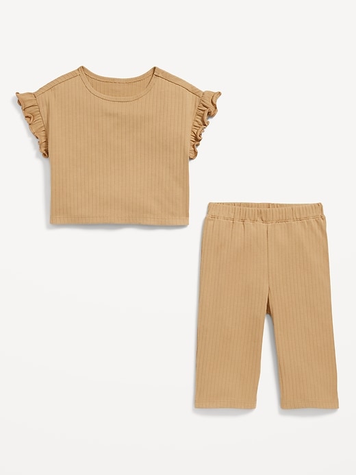 View large product image 2 of 3. Ribbed Ruffle-Trim Top and Wide-Leg Pants Set for Toddler Girls