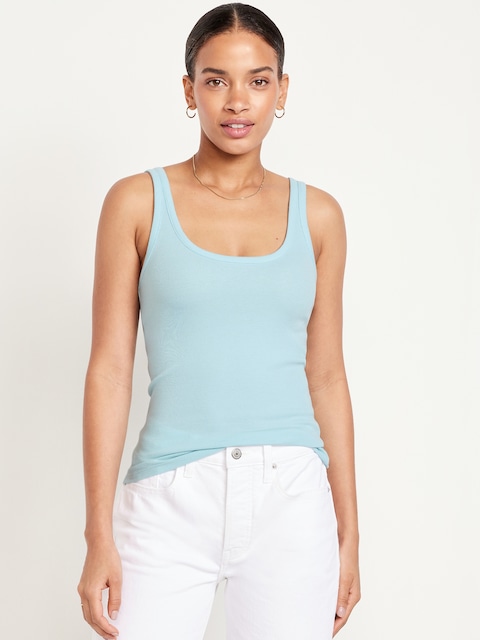 First-Layer Ribbed Scoop-Neck Tank Top