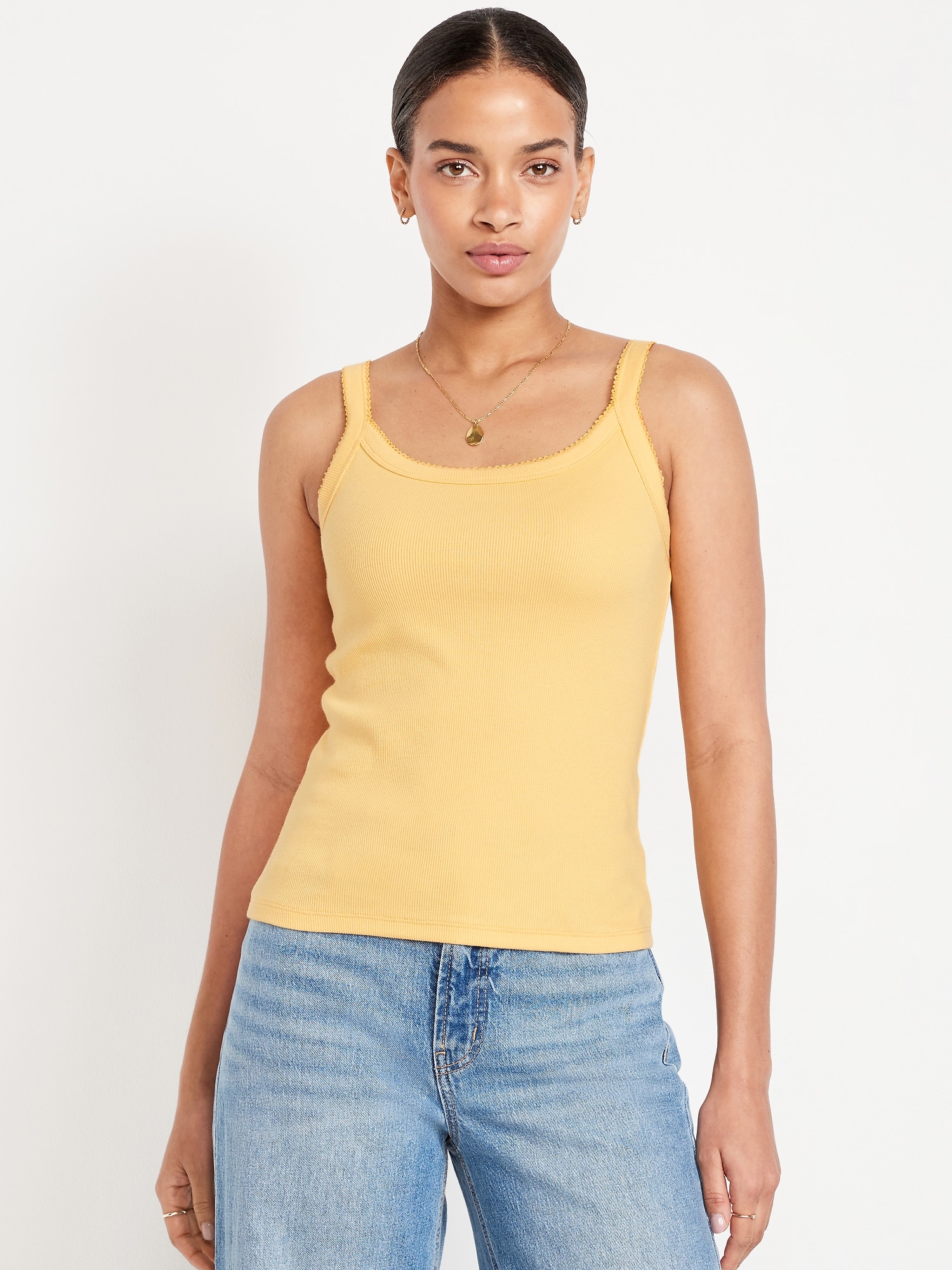 90s Ribbed Lace-Trim Tank