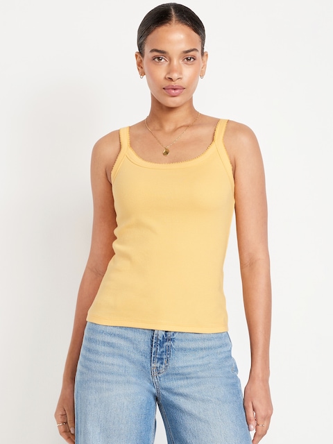 90s Ribbed Lace-Trim Tank