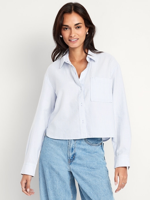 Image number 1 showing, Button-Down Oxford Crop Shirt