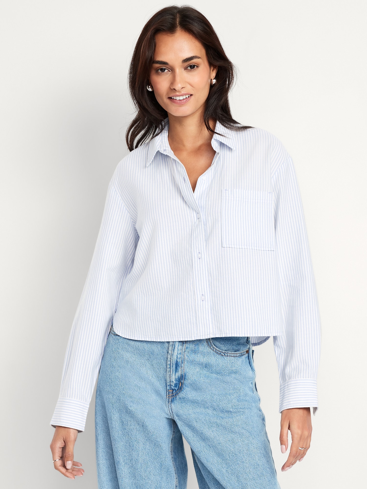 Button-Down Oxford Crop Shirt