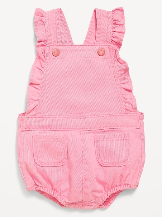 View large product image 1 of 2. Ruffle-Trim Twill Pocket Shortalls for Baby