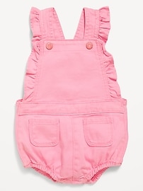 Image number 1 showing, Ruffle-Trim Twill Pocket Shortalls for Baby