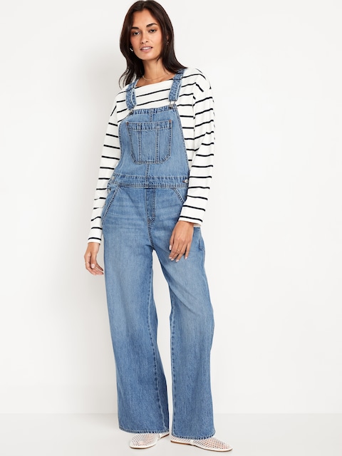 Baggy Wide-Leg Jean Overalls