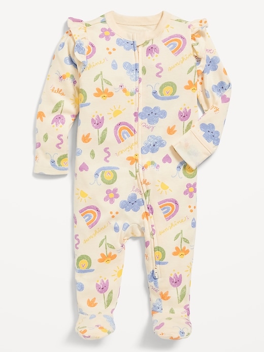 View large product image 2 of 2. 2-Way-Zip Sleep & Play Ruffle-Trim Footed One-Piece for Baby