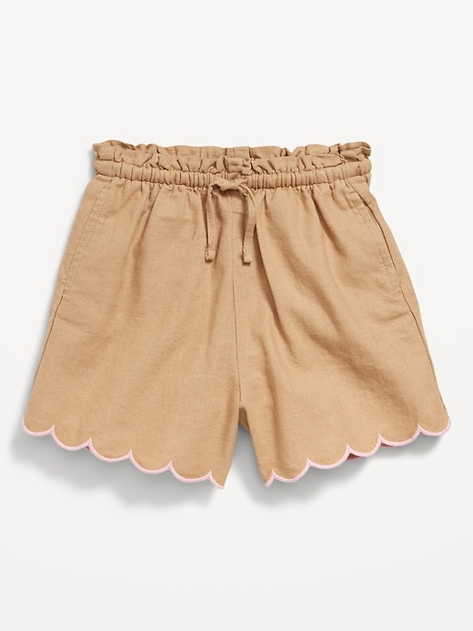 View large product image 1 of 1. Linen-Blend Scallop-Trim Shorts for Toddler Girls