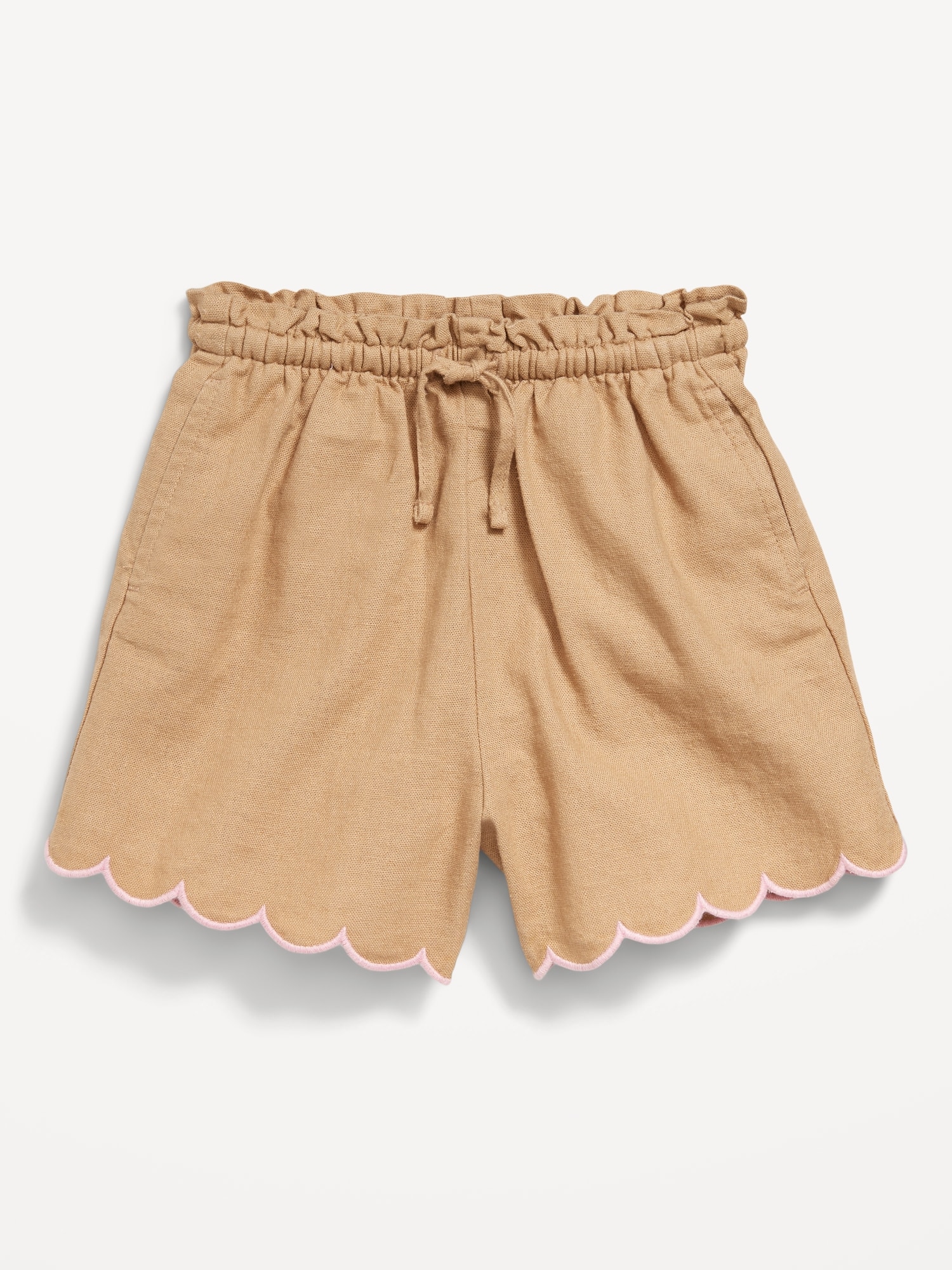 Linen-Blend Scallop-Trim Shorts for Toddler Girls