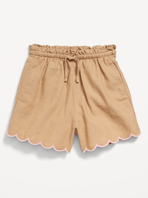 Linen-Blend Scallop-Trim Shorts for Toddler Girls