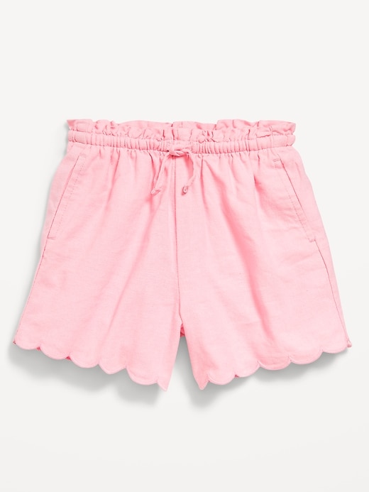 View large product image 1 of 1. Linen-Blend Scallop-Trim Shorts for Toddler Girls